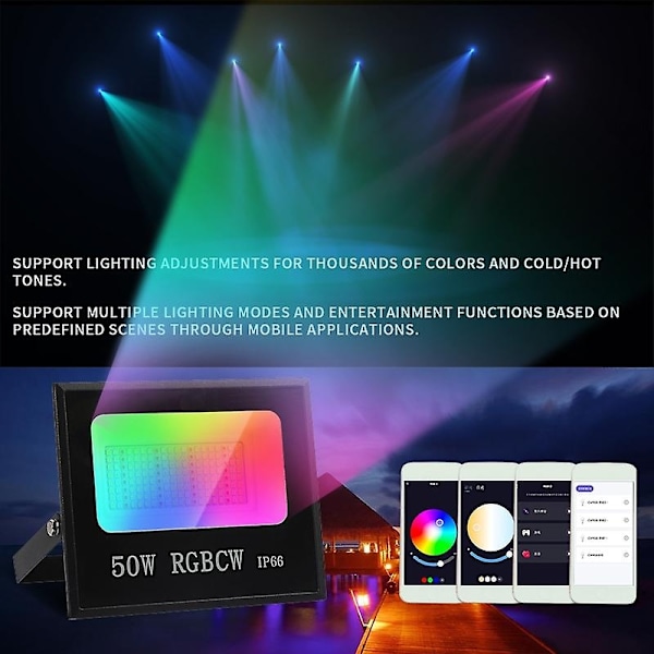 50W Tuya APP Älykäs LED-valo IP66 Vedenpitävä Värikäs RGB-lamppu Ulkokäyttöön Tehdasvaraston Valonheitin - xindaren