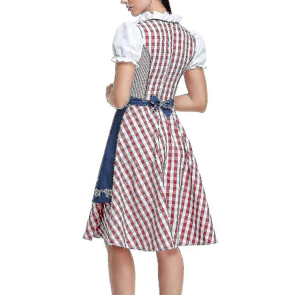 Dam Oktoberfestdräkt Vuxen Dirndl Tysk Traditionell Bayerisk Öl Karneval Fraulein Cosplay Piga Klädsel Outfit-Xin Red XL