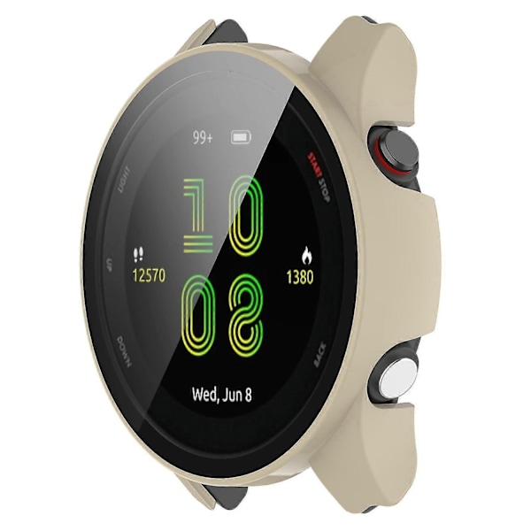 Kompatibel med Garmin Forerunner 255 Anti-repa Anti-fall Hårt PC Klockfodral Skyddskåpa med Härdat Glas Skärm -xindaren Ivory White
