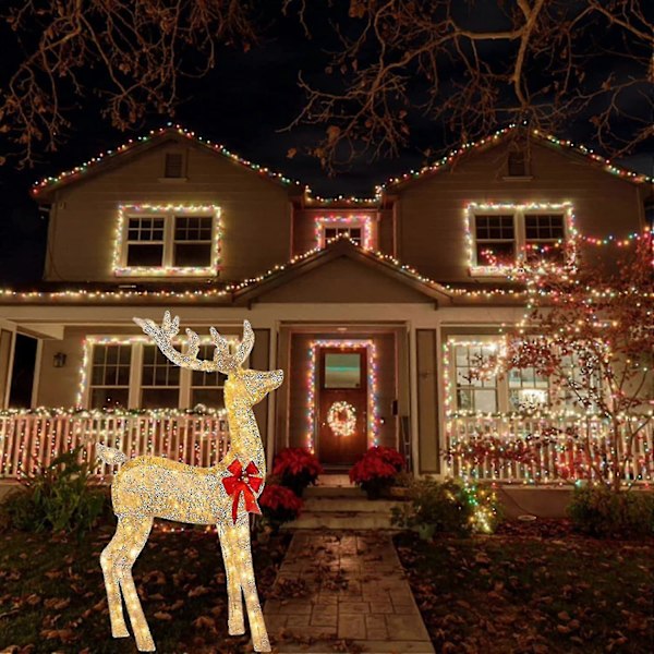 Upplyst Julren Utomhusdekor, Ren-dekor med LED-lampor, Förbelyst Juldekor för Trädgård - xindaren Reindeer-11.8inch