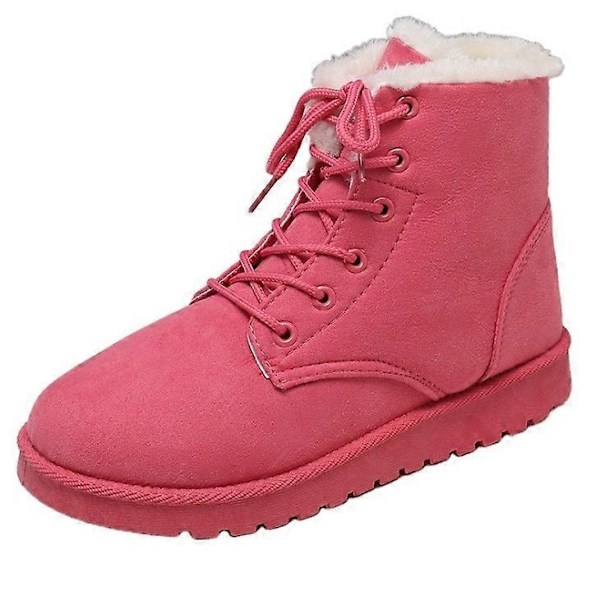 Dame Plus Størrelse Snørebånd Ruskind Ankel Pels Sne Støvler - xindaren Pink 40