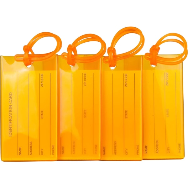 Paket med 4 Bagagelappar - Orange mjuk silikon identifieringsetikett-XIN
