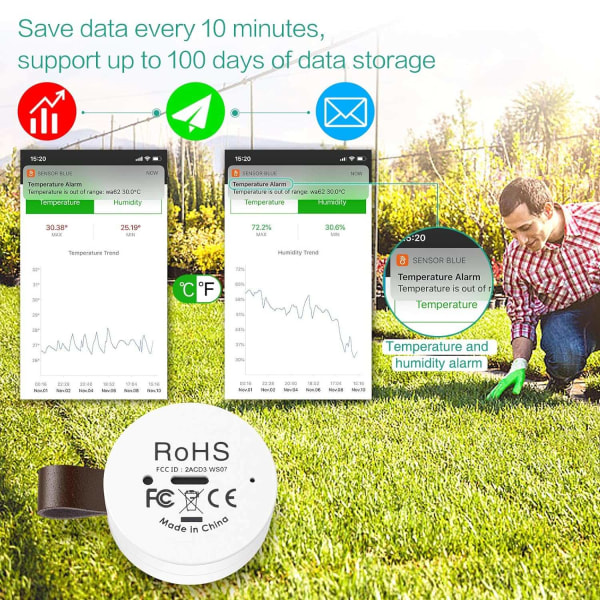 Bluetooth 5.0 Termometer Hygrometer, Trådløs App-styring-Xin