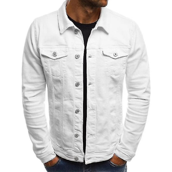 Herre Denim Jeansjakke Kort Slim Fit-Xin White 3XL