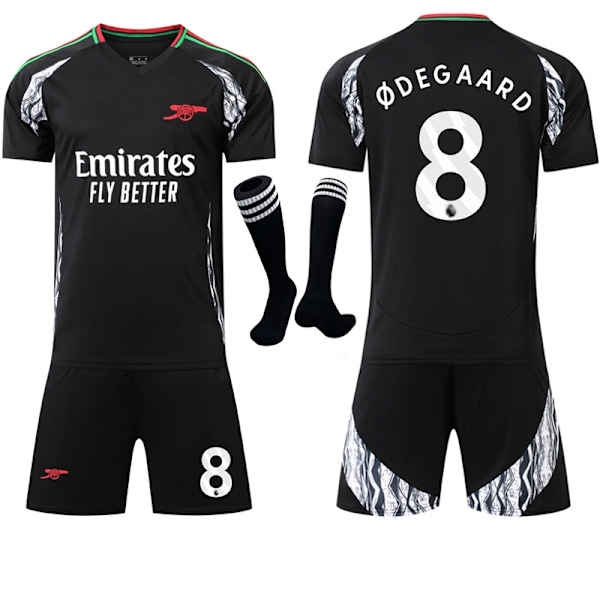 2024-2025 Arsenal Away Team Børne- og Voksen Sort Fodboldtrøje Sæt med Strømper Størrelse 8 ØDEGAARD-Xin No.8 ØDEGAARD S