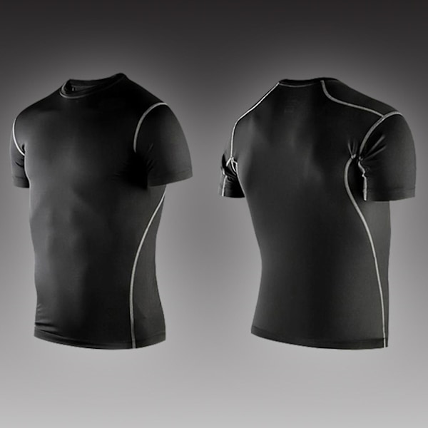 Kompressionströja för män, kortärmad, sport, gym, baslager, löpning, träning, T-shirt-Xin Black S