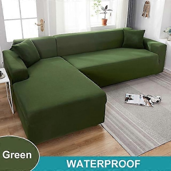 Vanntett Sofatrekk 1/2/3/4 Seter Sofatrekk for Stue Elastisk Solid L-formet Hjørnesofatrekk for Sofa Stol - Xin green 2 Seater 145-185cm