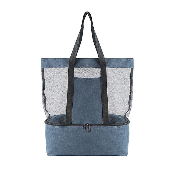 Mesh Strandveske med Isolerte Kjølerom Foldbar Organizer(Navy)-Xin navy blue