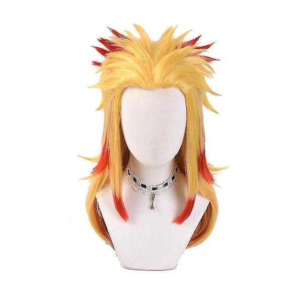 Demon Slayer Rengoku Kyoujurou Cosplay Kostyme Antrekk Halloween Party Anime Sett Gaver-Xin Only Wig XL