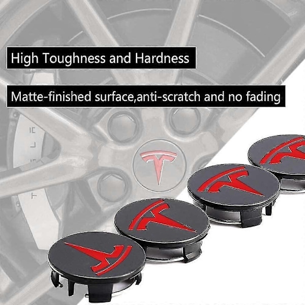 Aero Hjulkoppsett, hjulmutterdeksler Model 3 Hjulkoppsett med Tesla Logo Nav Senterdeksel Mutterdeksler for Tesla Model 3 Model Y (svart)-Xin Red