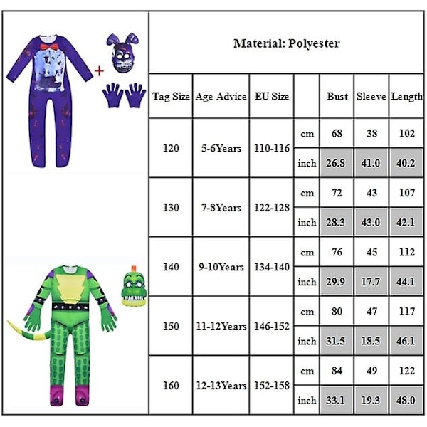 Kids Unisex Five Nights at Freddy's Fnaf Cosplay Kostym Jumpsuit + Mask Set Nyår Fest Fancy Dress Up Kostym Stil 2-Xin style 2 120