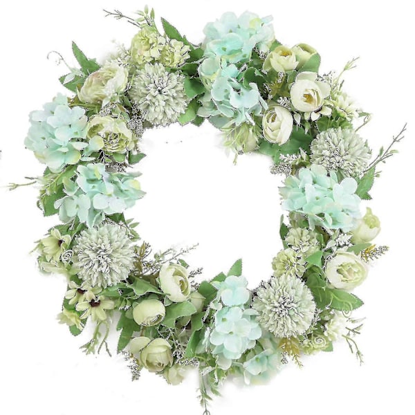 Kunstig Pæon Blomsterkrans - Dørkrans 40cm Falsk Pæon Forårskrans Kompatibel Fordør, Væg, Bryllup, Boligindretning-o-xindaren green