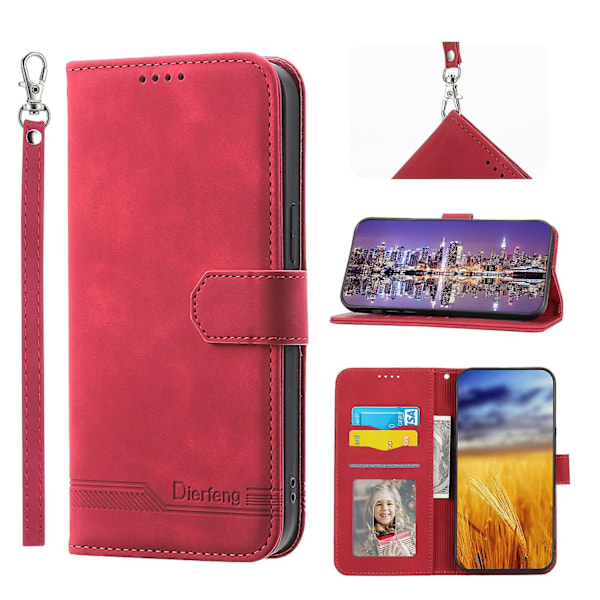 iPhone 12 -kotelo, Nahkainen Lompakko Käännettävä Puhelin Kotelo (Olkahihnan kanssa) - Xin Red