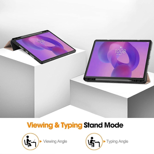 Lenovo Idea Tab Pro -kotelolle kolmiosainen jalusta nahkainen PC-tablettisuojus kynätelineellä - Ruusukulta-Xin Rose Gold