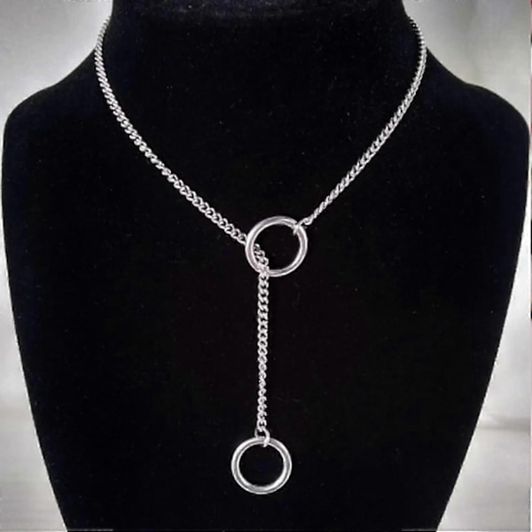 Hjerte O-ring Slip Kæde Halskæde til Kvinder Rustfrit Stål Cubansk Kæde Hjerte Halskæde Punk Rock Krave Halskæde Håndlavet Justerbar Lariat-Xin Silver Ring