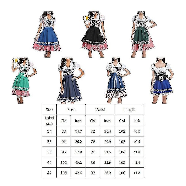 Dam Oktoberfestdräkt Vuxen Dirndl Tysk Traditionell Bayerisk Öl Karneval Fraulein Cosplay Piga Klädsel Outfit-Xin Gray  Blue XL