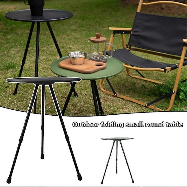 Utebord, litet runt hopfällbart bord, lyftbart triangelbord, lätt och portabelt runt bord - Xin Military Green