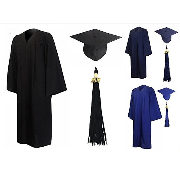 Matt Graduation Caps og Kapper Sett 2023 Sett Bulk med Kvast for Videregående Skole og Bachelor & College 3 Farger-Xin navy 42