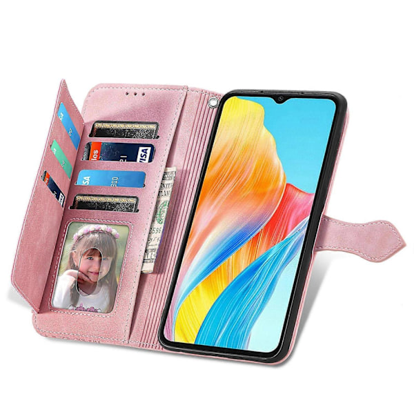 Kompatibel med Oppo A38 4G/ A18 4G Deksel Blomsterpreget Lær Glidelås Lommebok Telefondeksel-xindaren Pink