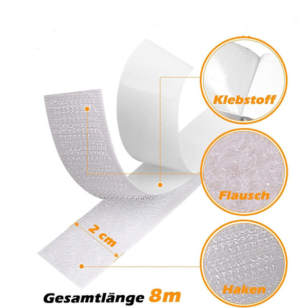 Självhäftande kardborreband vitt-Xin Hvid 2 cm / 8 m