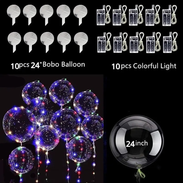 10 stk., Nye 20\" LED-balloner Transparente Helium Bobo-balloner, Glow Bobo-balloner med lysstrenge til Valentinsdag -Xin Colorful 10 Packs