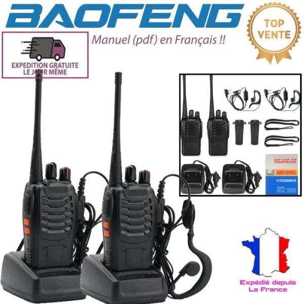Paket med 2 Baofeng BF888S walkie-talkies - 16 kanaler, laddningsbaser och headset ingår - Black-Xin