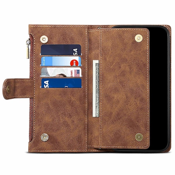 til Motorola Edge 50 Neo 5G Etui Lynlås Pung Læder Støtteben Telefon Cover-Xin Brown