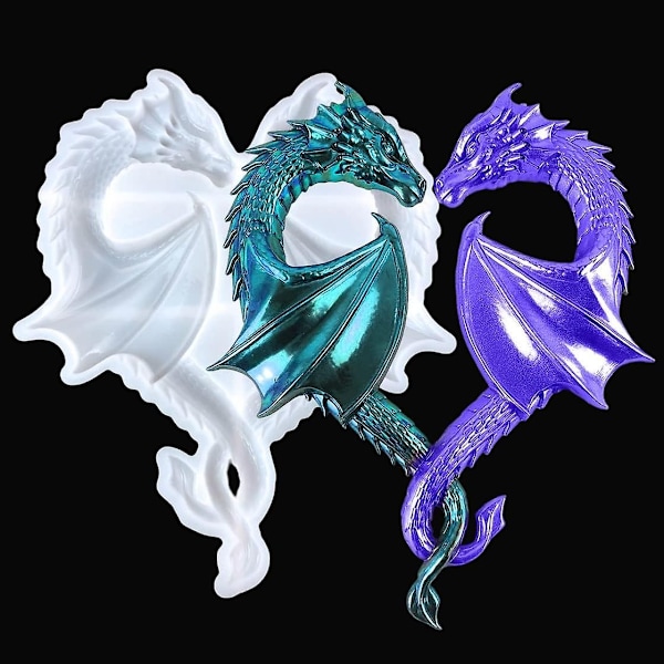 3D Stor Drak Silikonform Flygande Drake Resin Form Djur Epoxy Formar Kristall Staty Tillverkningsformar för DIY Kämpande Drakar Vägg-xindaren heart dragon