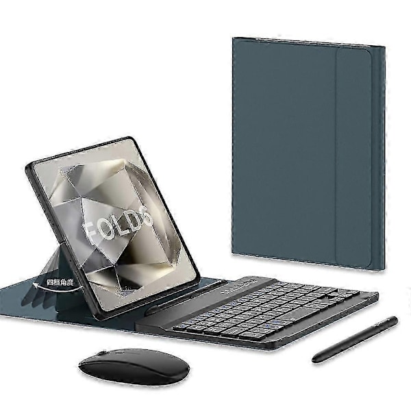 Samsung Galaxy Z Fold 6 näppäimistö ja hiiri, Päivitetty kannettava magneettinen Bluetooth-näppäimistö nahkakotelolla ja kapasitiivisella kynällä - Xin Green