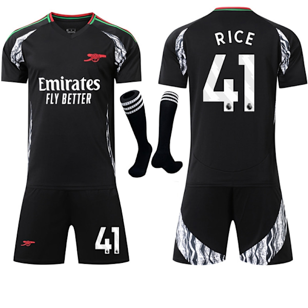 2024-2025 Arsenal Away Team Børne- og Voksen Sort Fodboldtrøje Sæt med Strømper Størrelse 41 RICE-Xin No.41 RICE M