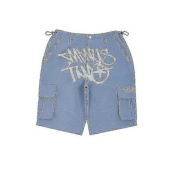 Hip-Hop Tyyli Retro Miesten Housut Kesäiset Rento Shortsit Tiukka Painatus -xindaren Blue L