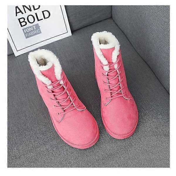 Dame Plus Størrelse Snørebånd Ruskind Ankel Pels Sne Støvler - xindaren Pink 36