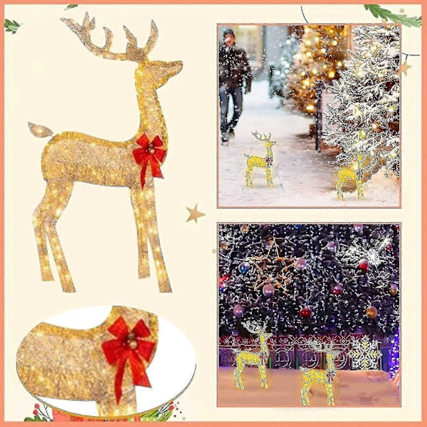 Upplyst Julren Utomhusdekor, Ren-dekor med LED-lampor, Förbelyst Juldekor för Trädgård - xindaren Reindeer-11.8inch