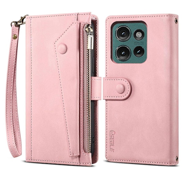 til Motorola Edge 50 Neo 5G Etui Lynlås Pung Læder Støtteben Telefon Cover-Xin Rose Gold