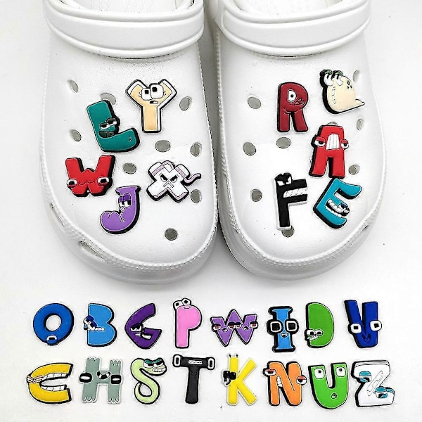 26 kpl Alphabet Lore -kenkäkoristeet, kenkien koristelu, sarjakuvakirjainkoristeet tee-se-itse Croc-puukenkä sandaaleihin rannekorun koristelutarvikkeisiin -xindaren