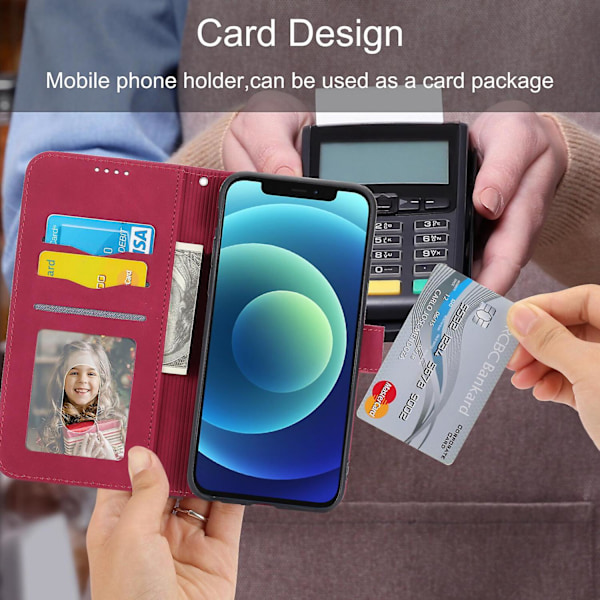 iPhone 12 -kotelo, Nahkainen Lompakko Käännettävä Puhelin Kotelo (Olkahihnan kanssa) - Xin Red
