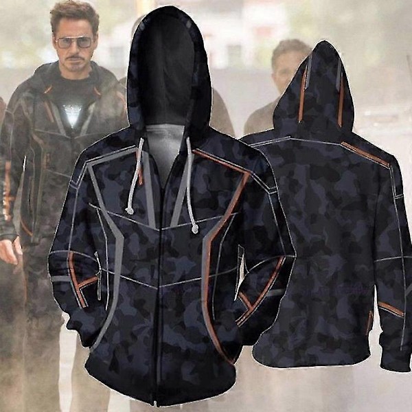 Avengers 4 Iron Man Cosplay Kostume Tony Stark Herre Hættetrøje Lynlås Sweatshirt Hættejakke Maskerade Kostume-Xin L