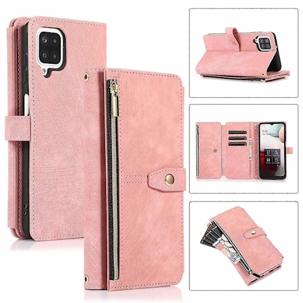 Kompatibel med Samsung Galaxy A12 4G / 5G Dream 9-Korts Plånbok Dragkedjeväska Läder Telefonfodral-xindaren Pink