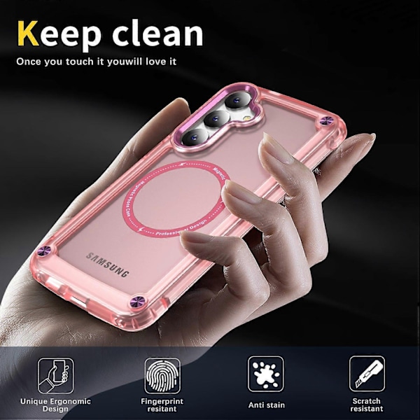 Telefonfodral för Samsung Galaxy S25 - Skin Touch TPU PC Skyddande Fodral Kompatibelt med MagSafe - Transparent Rosa - Xin Transparent Pink
