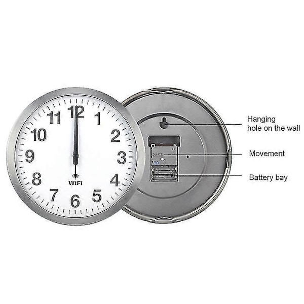 Automatisk Tidssynkronisering Wifi Veggklokke 12 Tommer-Xin Silver 12 Inch-1pcs