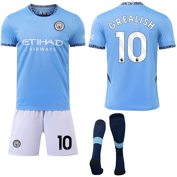 Manchester City Hjemmefotballdraktsett for Barn og Voksne med Sokker 2024-2025 Nr. 10 GREALISH Nr. 10 GREALISH-Xin No.10 GREALISH XS