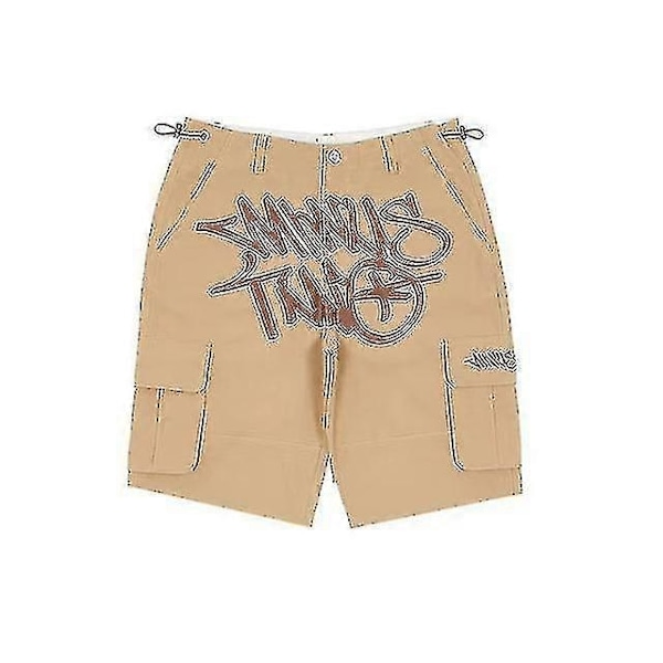 Hip-Hop Tyyli Retro Miesten Housut Kesäiset Rento Shortsit Tiukka Painatus -xindaren Khaki M