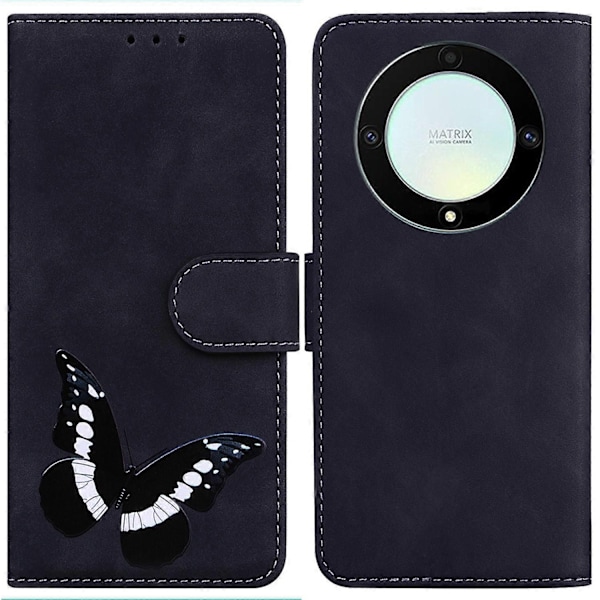 for Honor Magic 5 Lite 5G / X40 5G/X9a 5G Sommerfugl Print Fuld Beskyttelse Cover Læder Wallet Stand Telefon Case-Xin Black