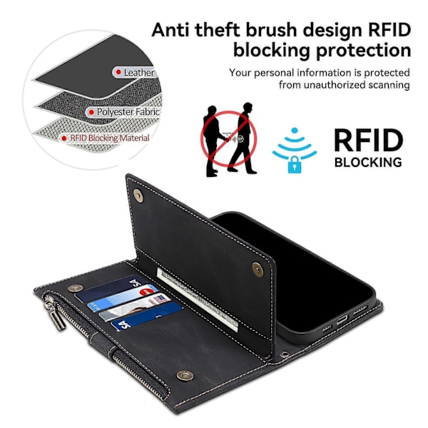 til Motorola Edge 50 Neo 5G Etui Lynlås Pung Læder Støtteben Telefon Cover-Xin Black