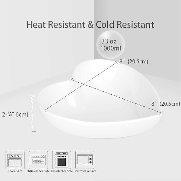 Store hjerteformede skåle 2 stk. Porcelæn Hvid hjerteformet skål til desserter/salat/frugt/pasta eller romantisk middag, 23 cm - xindaren