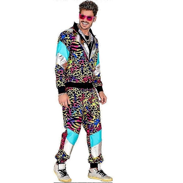 Mænd Kvinder 80'er 90'er Hip Hop Windbreaker Disco Jakke Bukser Retro Træningssæt-Xin Leopard Print L