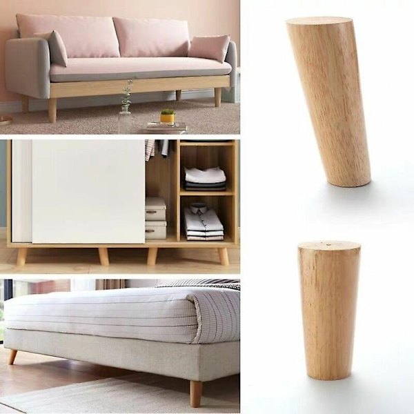Sæt med 4 sofaben i massivt træ, møbelben til lænestol, sengebord, garderobe, skuffe (højde 15 cm)-Xin