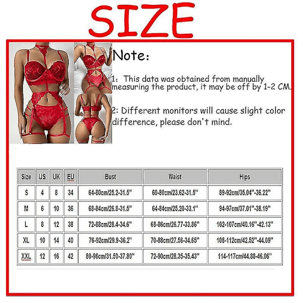 Kvinnors Sexig Lingerie Suspender Spets Strumpeband Set-Xin Rose Red S