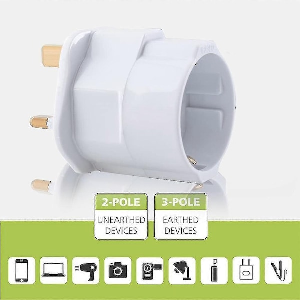 2x Rejseadapter Adapterstik til England - Rejsestik Strømadapter Eu til Stikdåse - Rejsestik-Xin White