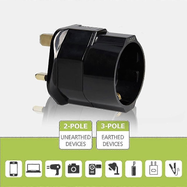 2x Rejseadapter Adapterstik til England - Rejsestik Strømadapter Eu til Stikdåse - Rejsestik-Xin Black